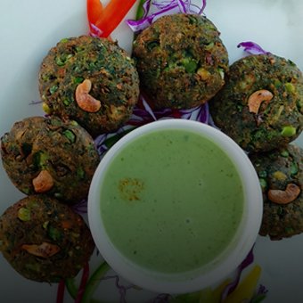 Veg. Hara Bhara Kebab A healthy mixture of spinach and lentils stuffed with nuts and deep fried